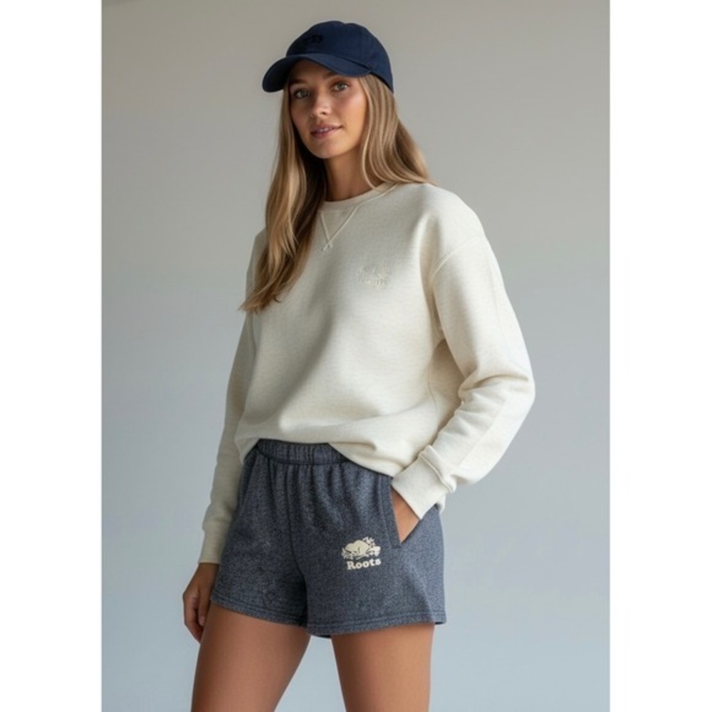 Roots Navy Salt & Pepper Fleece Sweat Shorts Small Women Athleisure Loungewear